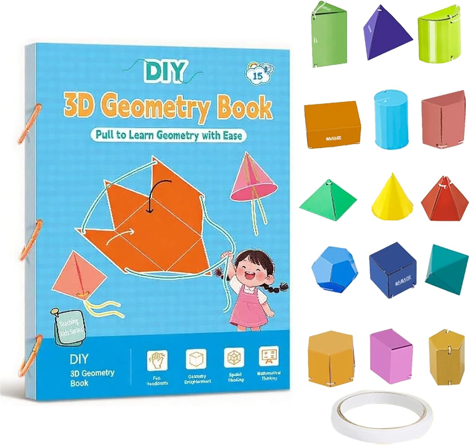 Pull String 3D Geometry Learning Book, jouet éducatif pour , design portable et convivial, développement des compétences inspirées des STEM, 29,7 x 21 cm Pull String 3D Geometry Learning Book, jouet éducatif pour , design portable et convivial, développement des compétences inspirées des STEM, 29,7 x 21 cm
